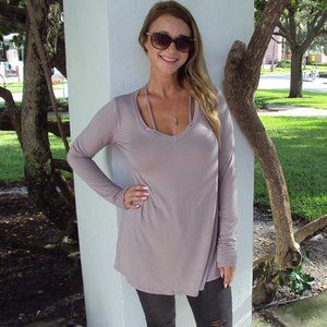 Long Sleeve Bamboo V Neck Tunic- Lavender